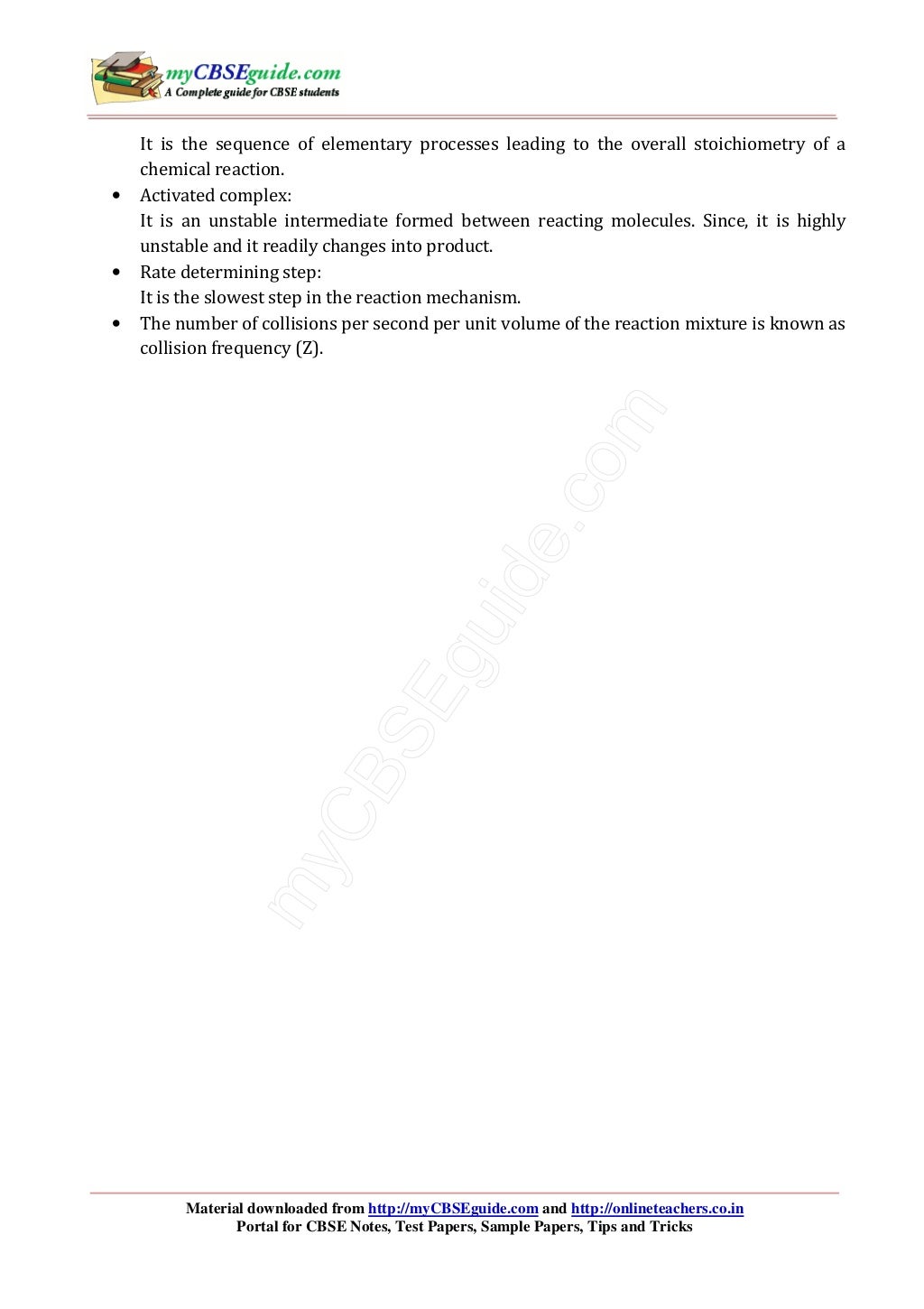 12 Chemistry Notes Ch04 Chemical Kinetics