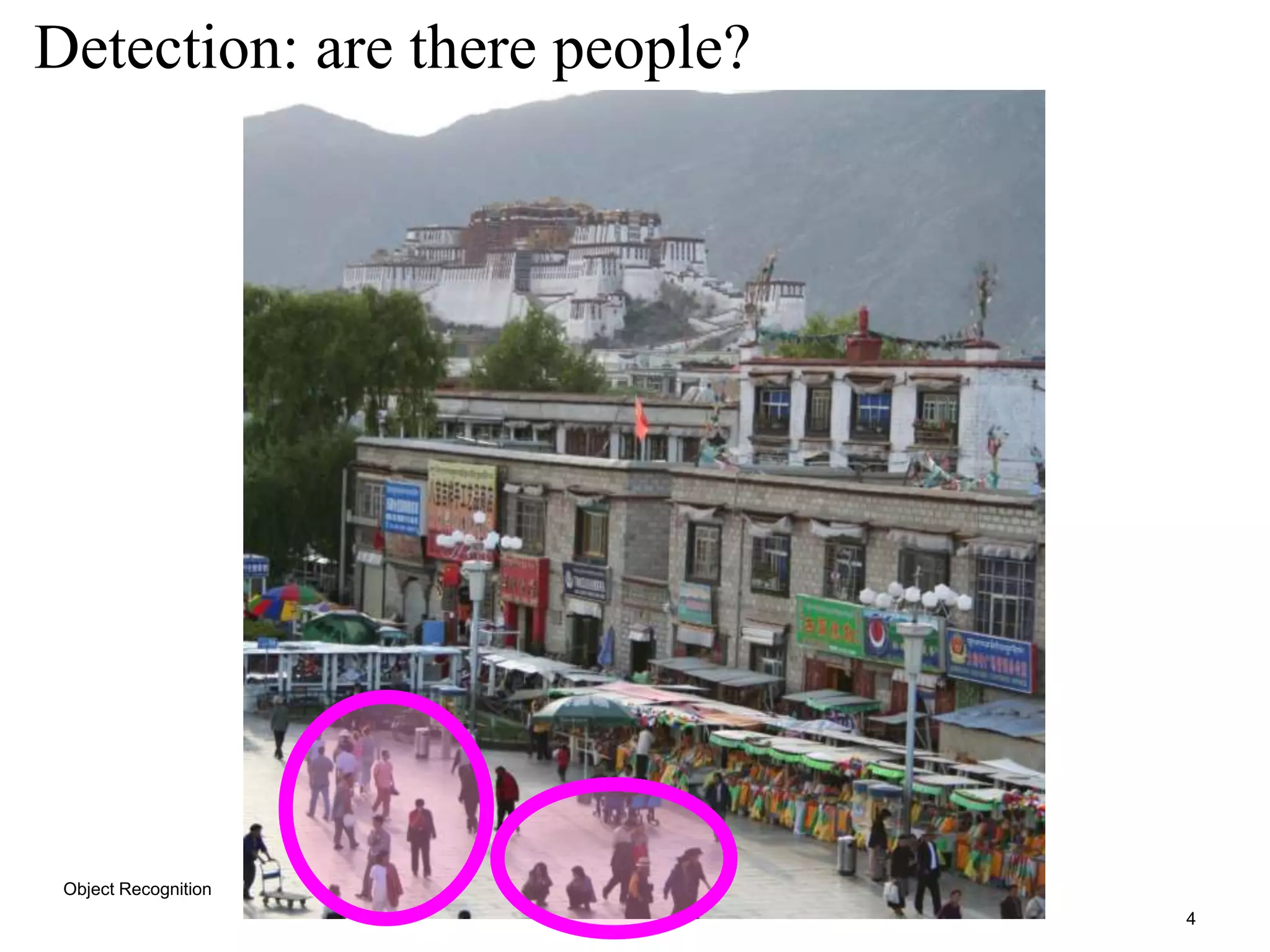 4
Detection: are there people?
Object Recognition
 