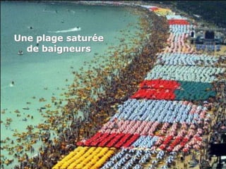 Une plage saturée
  de baigneurs
 