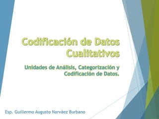 Esp. Guillermo Augusto Narváez Burbano
Unidades de Análisis, Categorización y
Codificación de Datos.
 