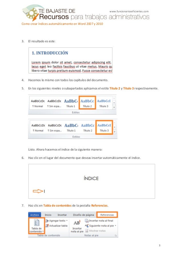 Cómo crear índices automáticamente en Word 2007 y 2010