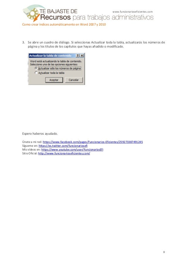 Cómo crear índices automáticamente en Word 2007 y 2010