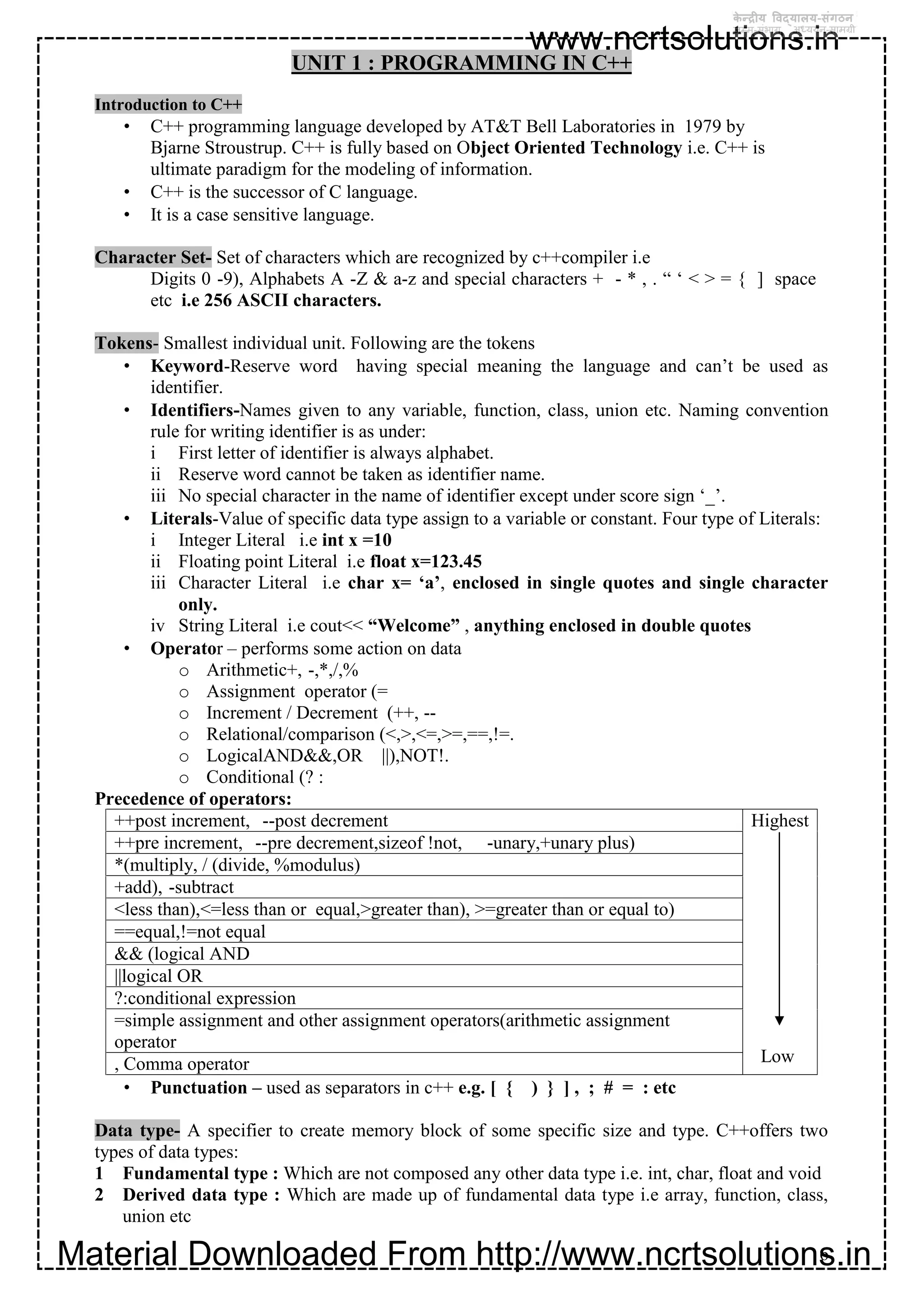 12 computer science_notes_ch01_overview_of_cpp | PDF