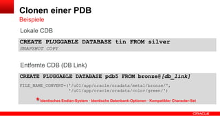 Erstellen von Datenbanken für Test / Development
Schnell und flexibel PDBs kopieren oder Snapshots anlegen

 