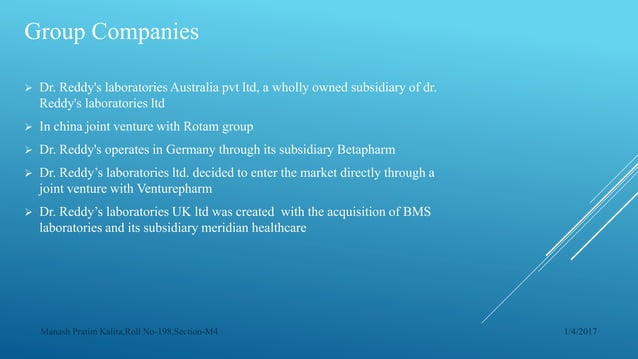 DR REDDYS LABS PPT | PPTX | Pharmaceutical Industry | Industries