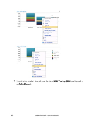 85 www.microsoft.com/sharepoint
7. From the top product item, click on the item (835K Touring-1000) and then click
on Sales Channel.
 