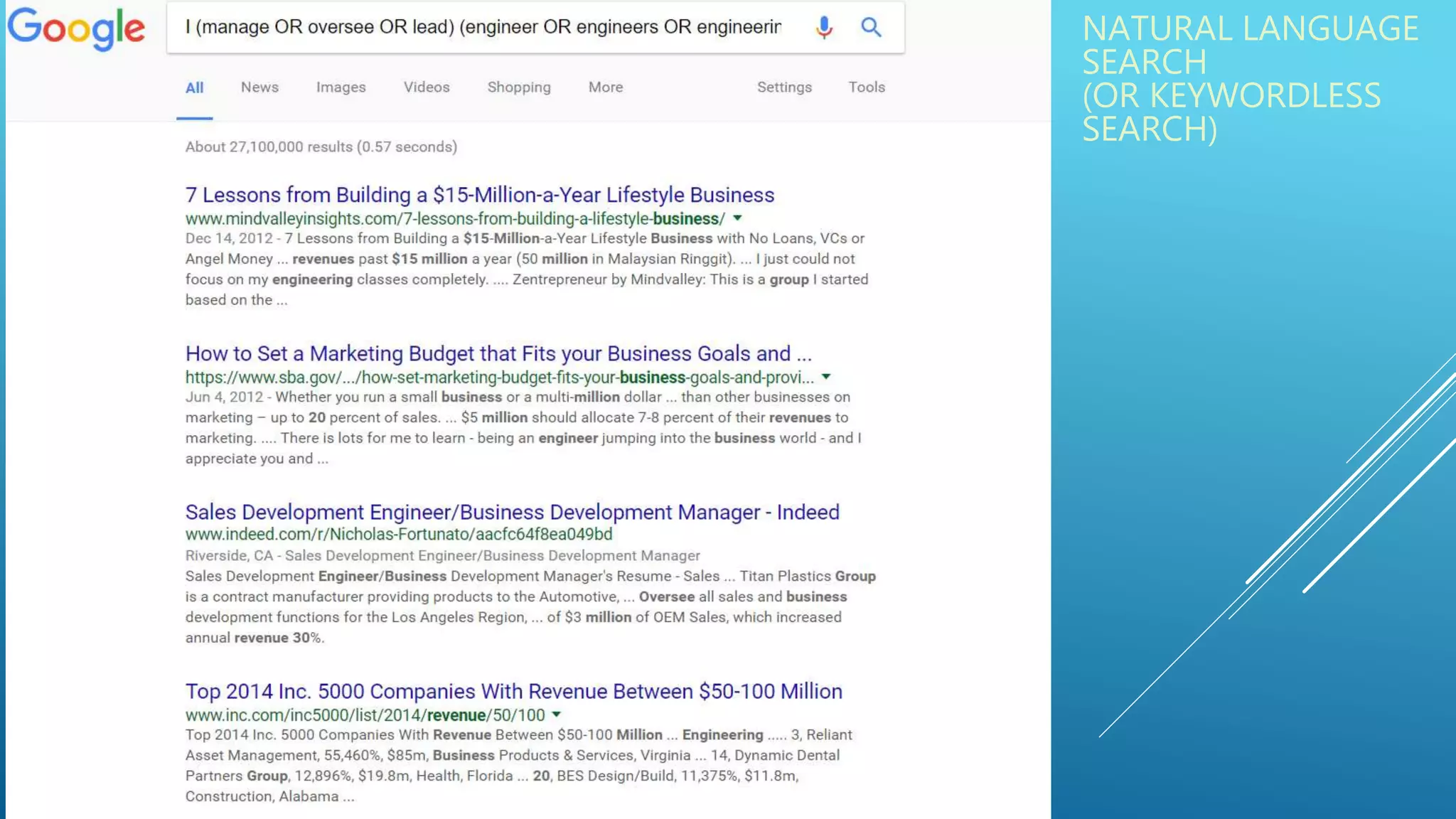 NATURAL LANGUAGE
SEARCH
(OR KEYWORDLESS
SEARCH)
 