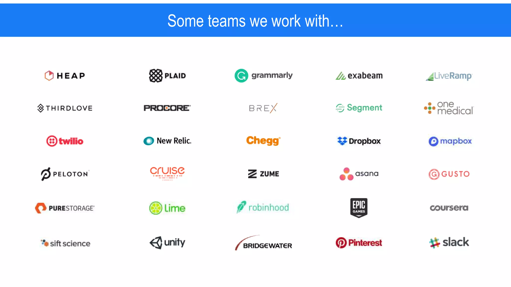 Some teams we work with…
 