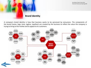 Brand Identity
A company's brand identity is how that business wants to be perceived by consumers. The components of
the brand (name, logo, tone, tagline, typeface) are created by the business to reflect the value the company is
trying to bring to the market and to appeal to its customers.
Branding Project Overview
Monireh Dinarvand-Spring1395
 