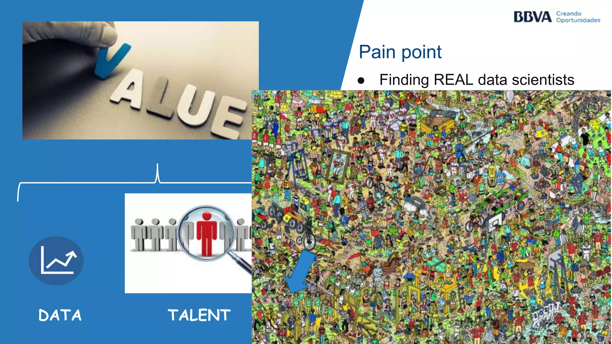 Pain point
● Finding REAL data scientists
DATA TALENT
 