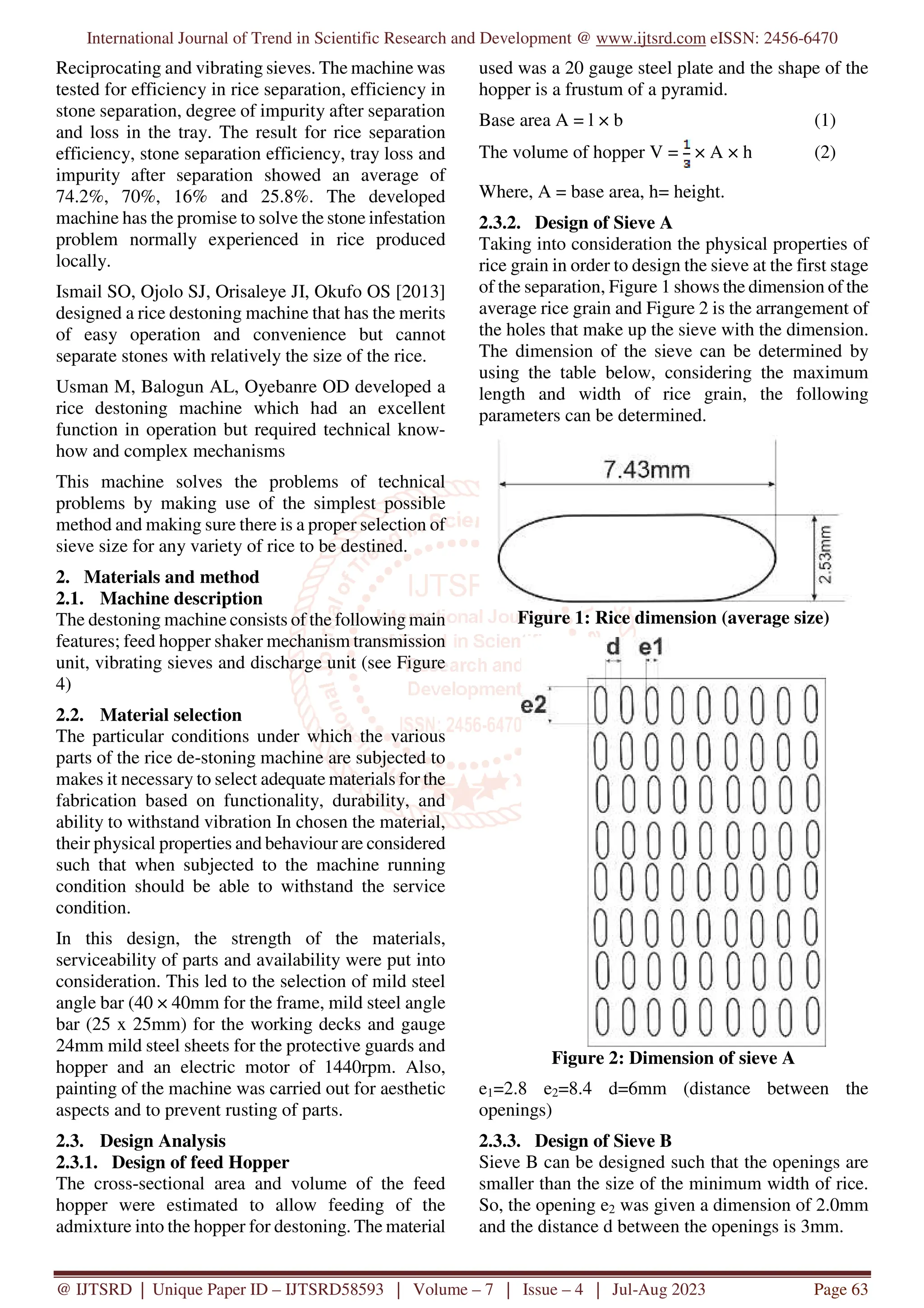 Design and Construction of Rice De Stoning Machine | PDF