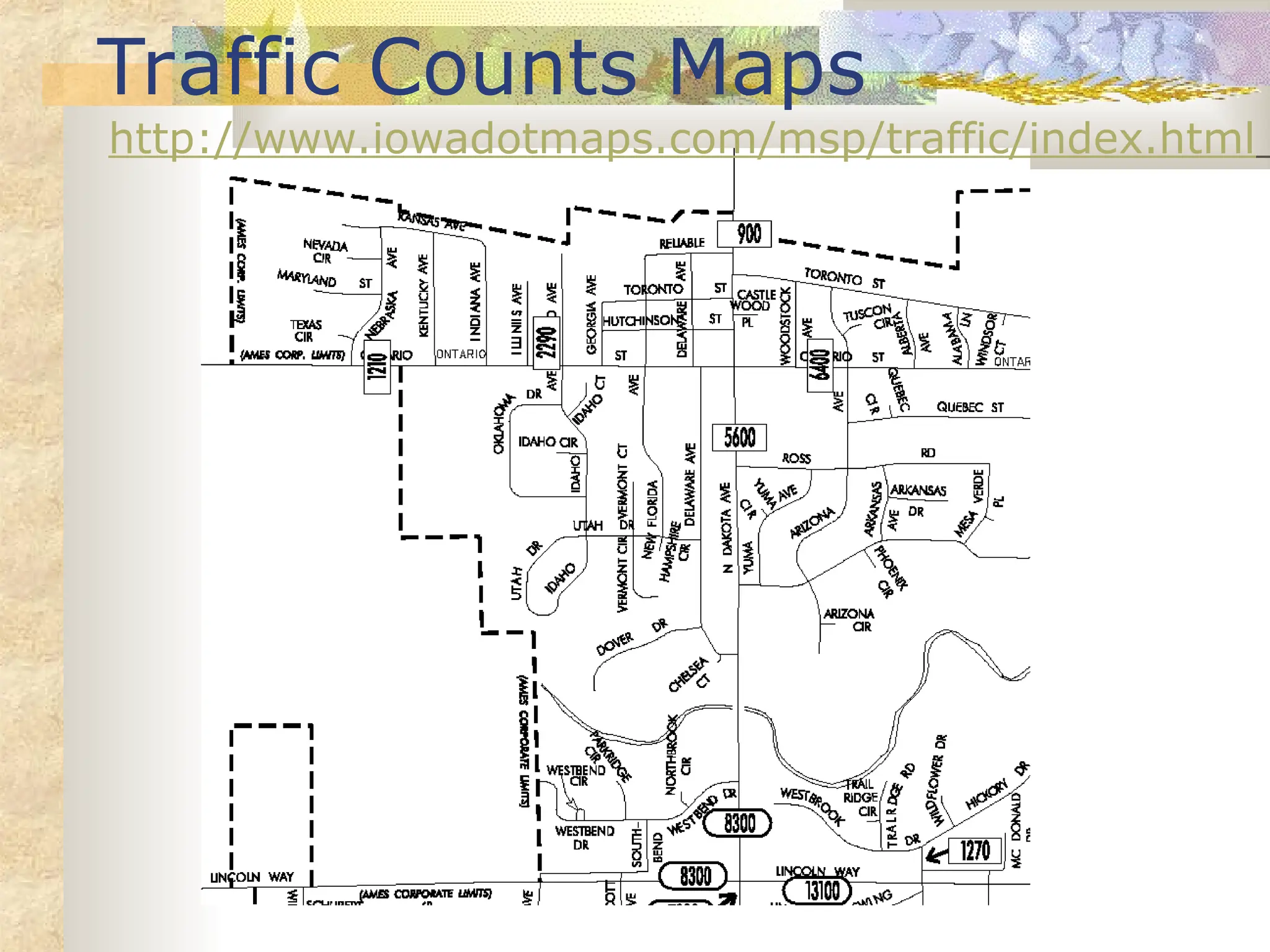 Traffic Counts Maps
http://www.iowadotmaps.com/msp/traffic/index.html
 