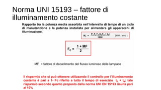 Norma UNI 15193 – fattore di
illuminamento costante
 