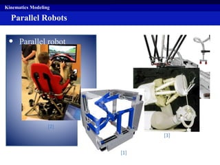 • Parallel robot
• Introduction
• Application
[4]
Parallel Robots
Kinematics Modeling
[2]
[1]
[3]
 
