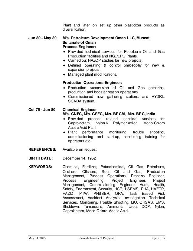 Project engineer petrochemical resume