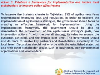 Ministry of Economic Development and
Trade of the Republic of Tajikistan
Action 3: Establish a framework for implementatio...