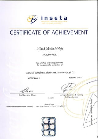 Inseta - Short Term Level 5 National Certificate