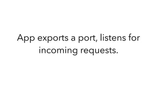 App exports a port, listens for
incoming requests.
 