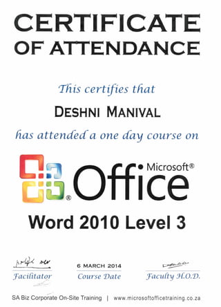 Word level 3 Certificate