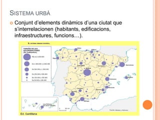 SISTEMA URBÀ


Conjunt d’elements dinàmics d’una ciutat que
s’interrelacionen (habitants, edificacions,
infraestructures, funcions…).

 