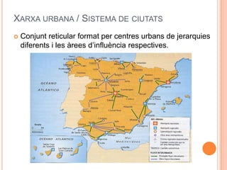 XARXA URBANA / SISTEMA DE CIUTATS


Conjunt reticular format per centres urbans de jerarquies
diferents i les àrees d’influència respectives.

 