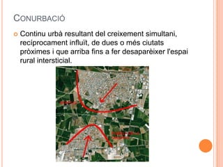 CONURBACIÓ


Continu urbà resultant del creixement simultani,
recíprocament influït, de dues o més ciutats
pròximes i que arriba fins a fer desaparèixer l'espai
rural intersticial.

 