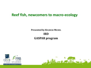 Reef fish, newcomers to macro-ecology
Presented by KULBICKI MICHEL
IRD
GASPAR program
 