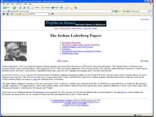 Lederberg Finder page
 