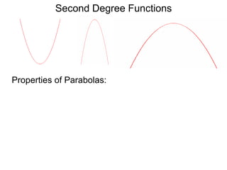 Second Degree Functions
Properties of Parabolas:
 
