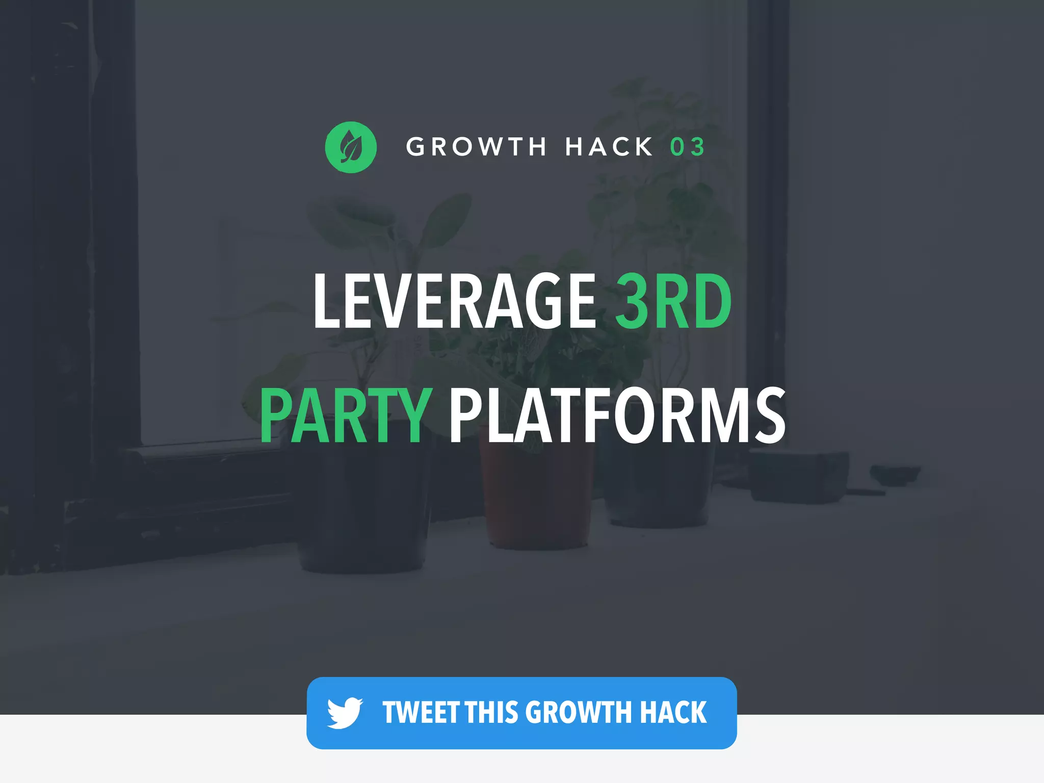 LEVERAGE 3RD
PARTY PLATFORMS
G R O W T H H A C K 0 3
TWEET THIS GROWTH HACK —
 