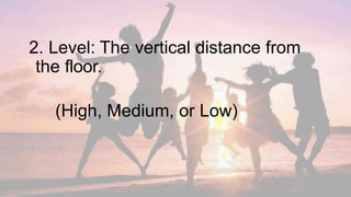 2. Level: The vertical distance from
the floor.
(High, Medium, or Low)
 