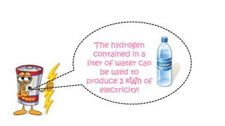 The hydrogen
contained in a
liter of water can
be used to
produce of
electricity!
 