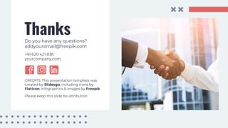 Slidesgo
Flaticon Freepik
CREDITS: This presentation template was
created by Slidesgo, including icons by
Flaticon, infographics & images by Freepik
Thanks
Do you have any questions?
addyouremail@freepik.com
+91 620 421 838
yourcompany.com
Please keep this slide for attribution
 