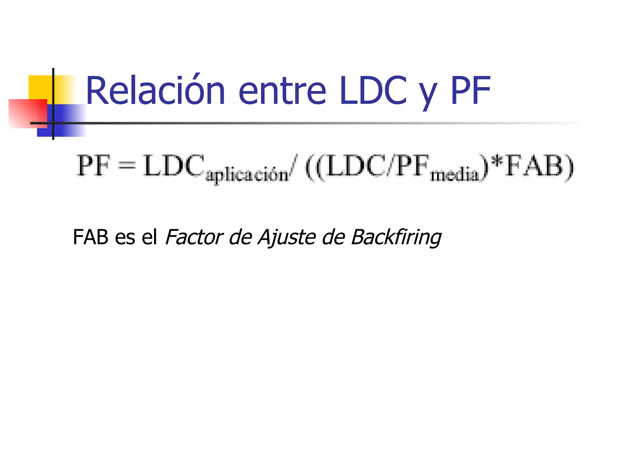 Relación entre LDC y PF FAB es el  Factor de Ajuste de Backfiring 