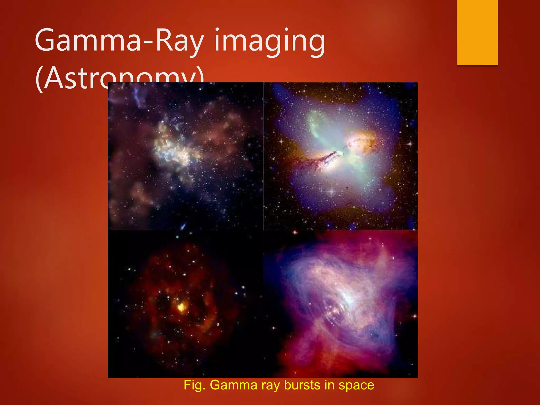 Gamma-Ray imaging
(Astronomy)
Fig. Gamma ray bursts in space
 