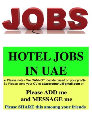 JOB OPENINGS - HOTEL TRADE - UAE 