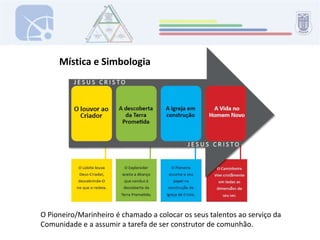 Mística e SimbologiaO Pioneiro/Marinheiro é chamado a colocar os seus talentos ao serviço da Comunidade e a assumir a tarefa de ser construtor de comunhão.