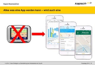 Kapsch BusinessCom
|
| Neue Strategien zur Bereitstellung des Arbeitsplatzes der Zukunft. 18
1.4.2014 Praxistage 2014
Alles was eine App werden kann – wird auch eine
X
 