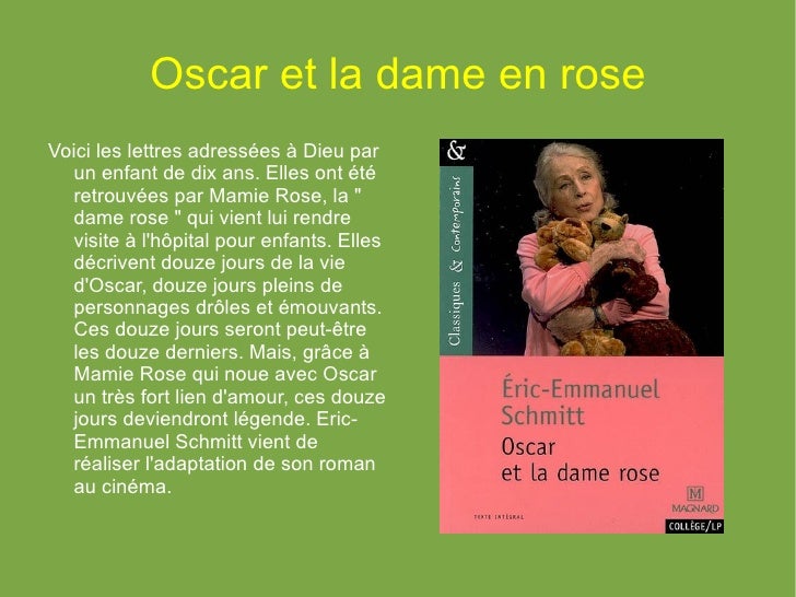 Oscar Et La Dame Rose Fiche De Lecture Pdf