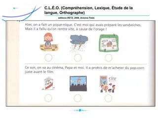 C.L.É.O. (Compréhension, Lexique, Étude de la
langue, Orthographe)
éditions RETZ, 2008, Antoine Fetet.
 
