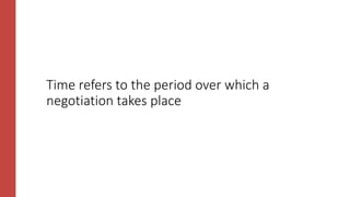 Time refers to the period over which a
negotiation takes place
 