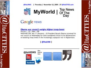 @ltaLINKS     |  Thursday |  November 12, 2009  | ©  @ltaCITIES.com Also Find Us Here @ltaVIEWS |  @ltaLINK   | ____________________________________________ MyWorld | 