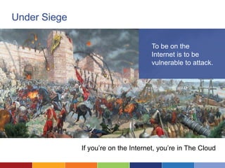 Under Siege

                                      To be on the
                                      Internet is to be
                                      vulnerable to attack.




              If you’re on the Internet, you’re in The Cloud
 