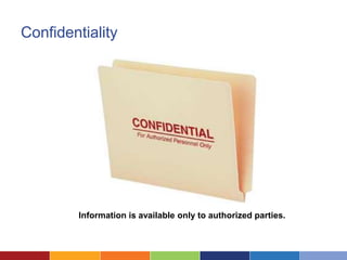 Confidentiality




        Information is available only to authorized parties.
 