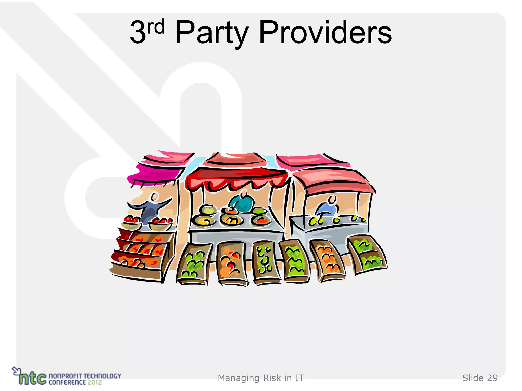 3rd Party Providers




      Managing Risk in IT   Slide 29
 