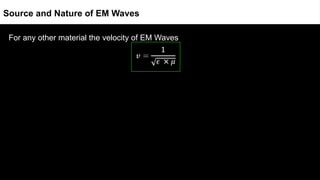 For any other material the velocity of EM Waves
Source and Nature of EM Waves
 