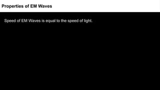 Speed of EM Waves is equal to the speed of light.
Properties of EM Waves
 