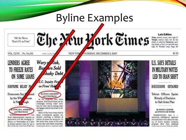 What is a byline in a newspaper?