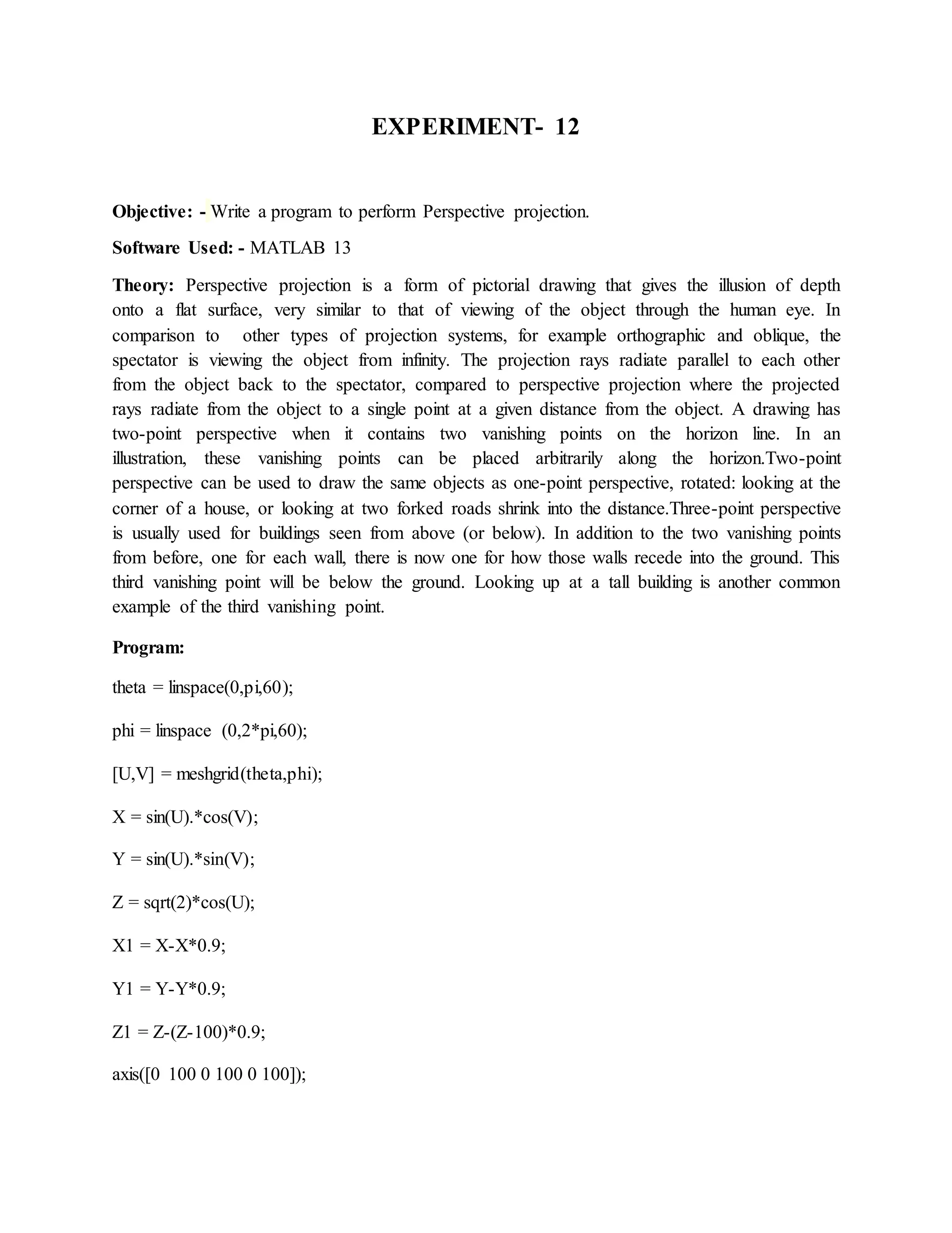 Write a program to perform Perspective projection | DOCX