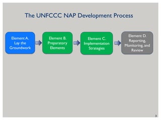 The UNFCCC NAP Development Process
3
Element D.
Reporting,
Monitoring, and
Review
Element B.
Preparatory
Elements
Element ...